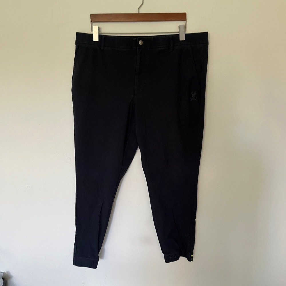 Psycho Bunny Mens Navy Blue Elastic Waist Zipper Cuff Jogger Pants Chinos 38x30